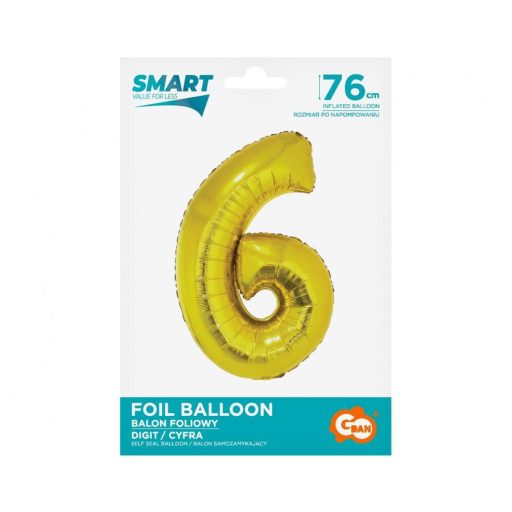 Arany 6-os Gold szám fólia lufi 76 cm