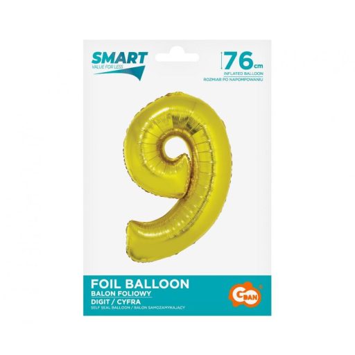 Arany 9-es Gold szám fólia lufi 76 cm