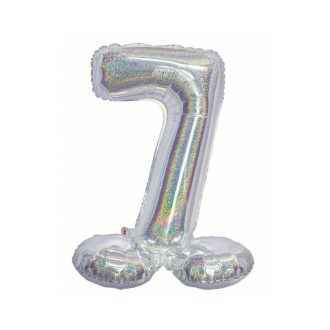   Ezüst Holographic Silver 7-es szám fólia lufi talppal 72 cm