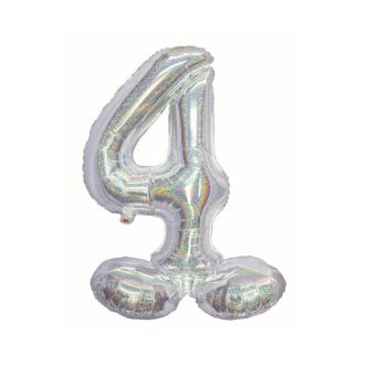   Ezüst Holographic Silver 4-es szám fólia lufi talppal 72 cm