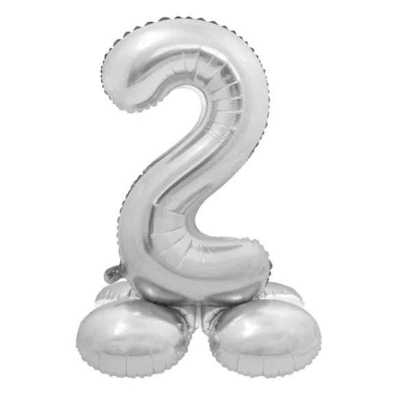 Ezüst 2-es Silver szám fólia lufi talppal 72 cm Ezüst 2-es Silver szám fólia lufi talppal 72 cm