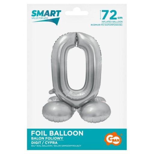 Ezüst 0-ás Silver szám fólia lufi talppal 72 cm