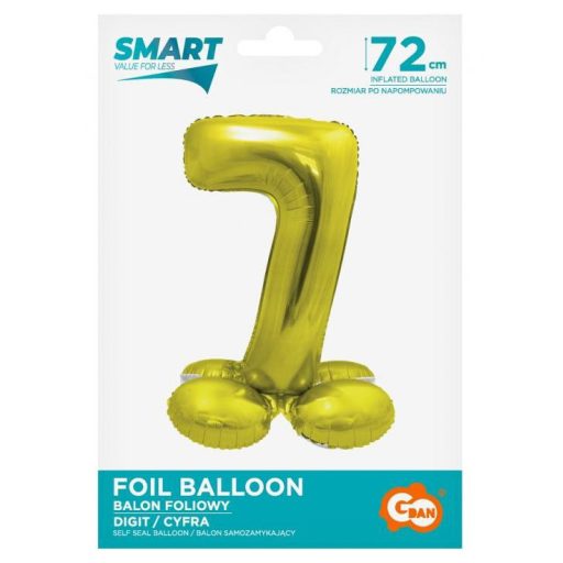 Arany 7-es Gold szám fólia lufi talppal 72 cm