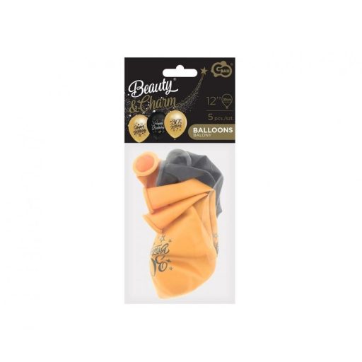 Happy Birthday 30 Gold-Black léggömb, lufi 5 db-os 12 inch (30 cm)