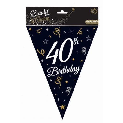 Happy Birthday 40 B&C zászlófüzér 270 cm