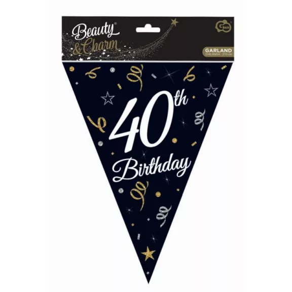 Happy Birthday 40 B&C zászlófüzér 270 cm