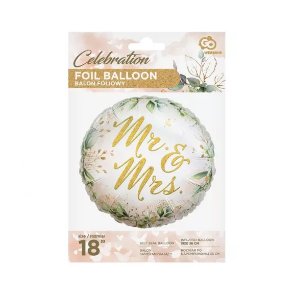 Esküvő Mr & Mrs fólia lufi 36 cm