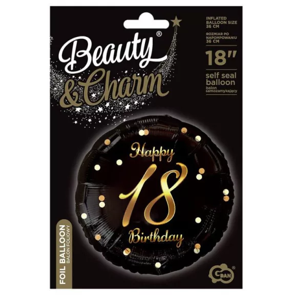 Happy Birthday 18 B&C Gold fólia lufi 36 cm