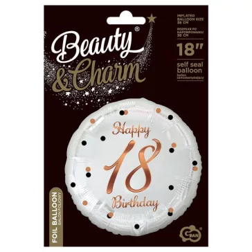 Happy Birthday 18 B&C White fólia lufi 36 cm
