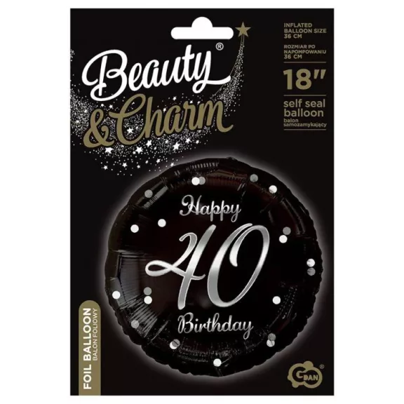 Happy Birthday 40 B&C Silver fólia lufi 36 cm