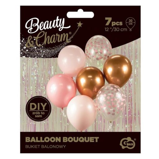 Színes Pink-Copper léggömb, lufi szett 7 db-os 30cm (12 inch)