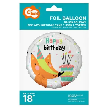Róka Happy Birthday Fox fólia lufi 36 cm