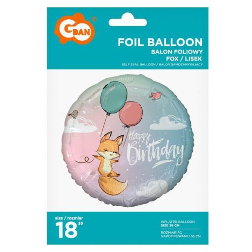Róka Happy Birthday Fox Pastel fólia lufi 36 cm