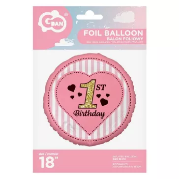 Első születésnap Pink fólia lufi 36 cm