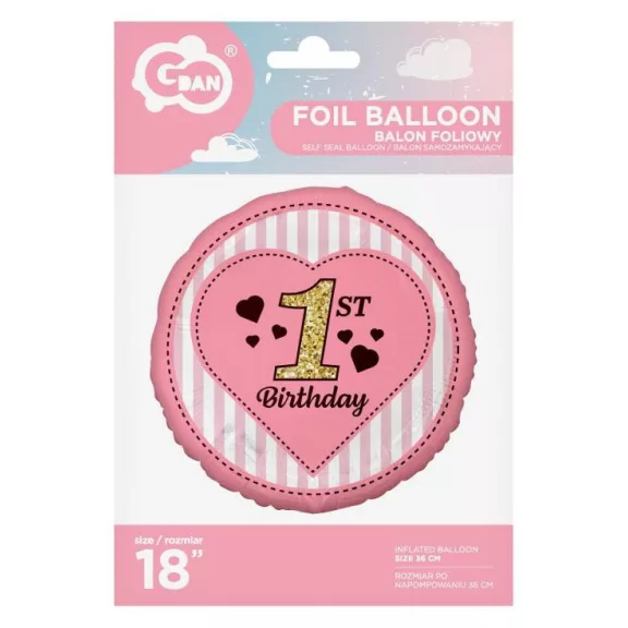 Első születésnap Pink fólia lufi 36 cm