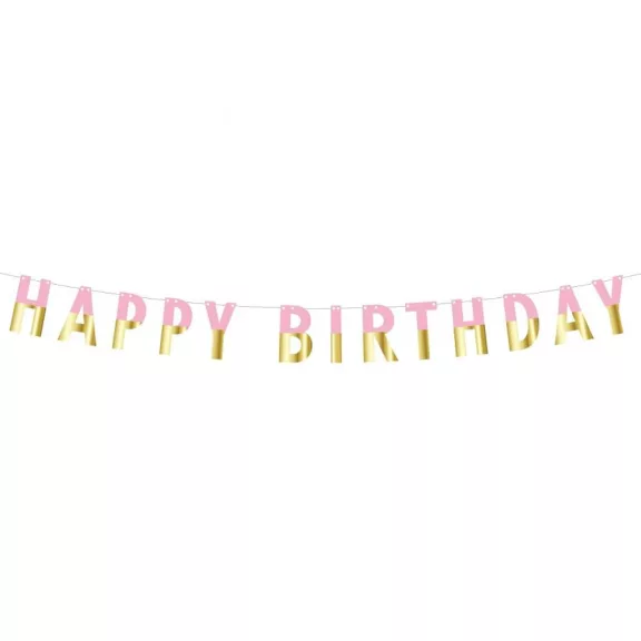 Rózsaszín Pink Gold Happy Birthday papír felirat 160 cm