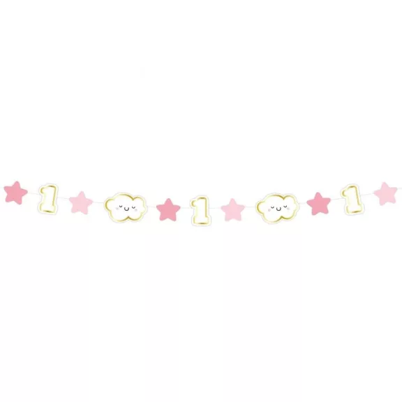 Első születésnap Pink 1st Birthday mini girland 120 cm