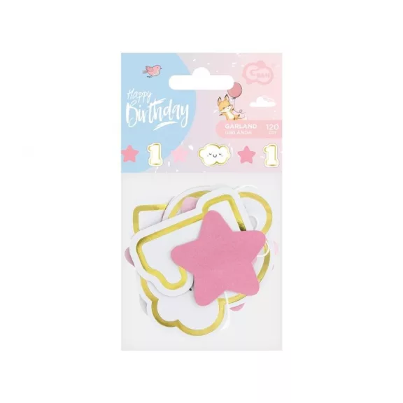 Első születésnap Pink 1st Birthday mini girland 120 cm