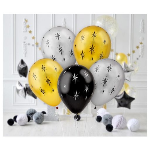 Csillagok Shiny léggömb, lufi 5 db-os 12 inch (30 cm)