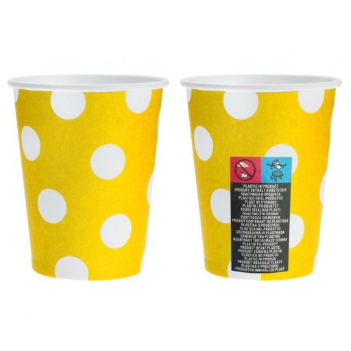Sárga Yellow Polka Dots papír pohár 6 db-os 270 ml