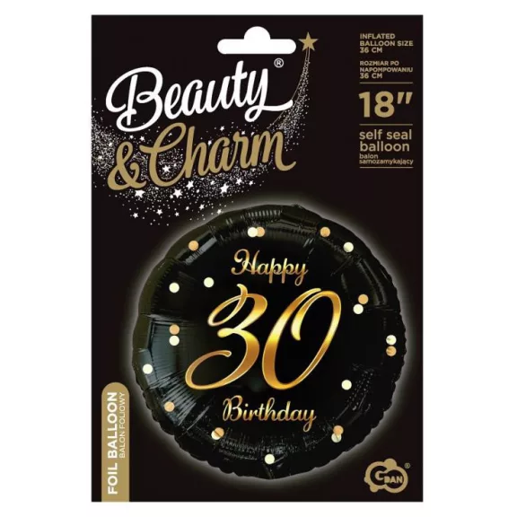 Happy Birthday 30 B&C Gold fólia lufi 36 cm
