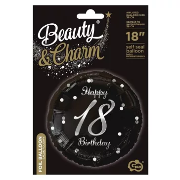 Happy Birthday 18 B&C Silver fólia lufi 36 cm