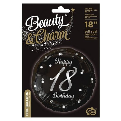 Happy Birthday 18 B&C Silver fólia lufi 36 cm