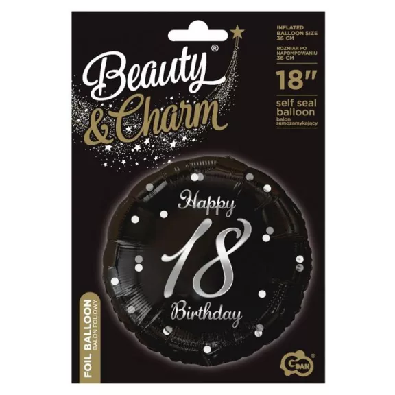 Happy Birthday 18 B&C Silver fólia lufi 36 cm