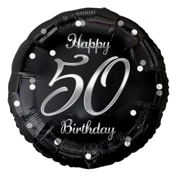 Happy Birthday 50 B&C Silver fólia lufi 36 cm Happy Birthday 50 B&C Silver fólia lufi 36 cm