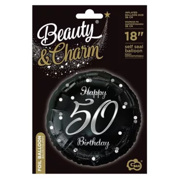 Happy Birthday 50 B&C Silver fólia lufi 36 cm