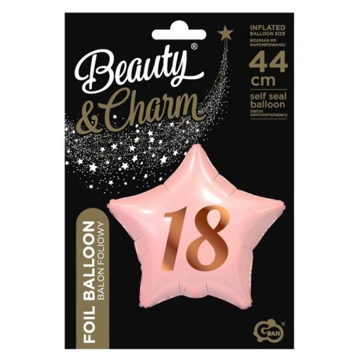 Rózsaszín Happy Birthday 18 Pink csillag fólia lufi 44 cm
