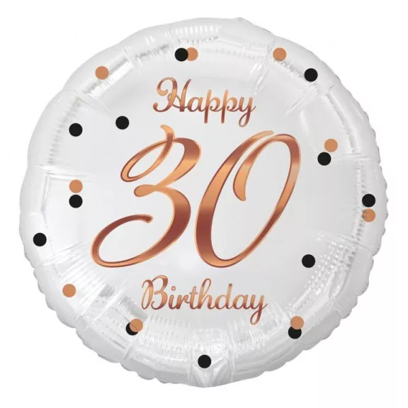 Happy Birthday 30 B&C White fólia lufi 36 cm Happy Birthday 30 B&C White fólia lufi 36 cm