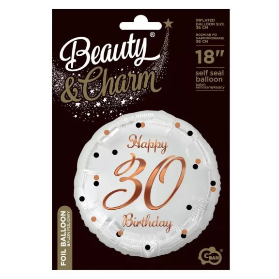 Happy Birthday 30 B&C White fólia lufi 36 cm