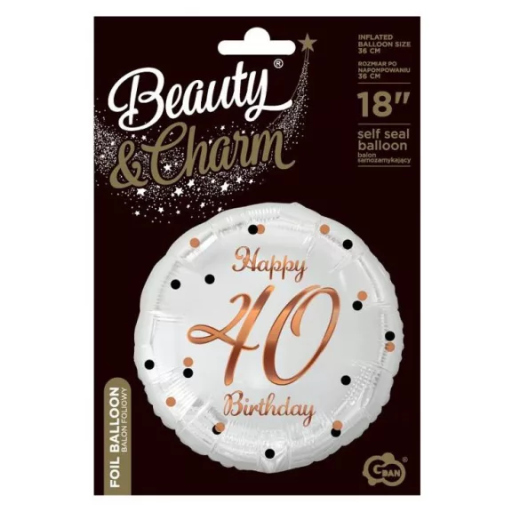 Happy Birthday 40 B&C White fólia lufi 36 cm