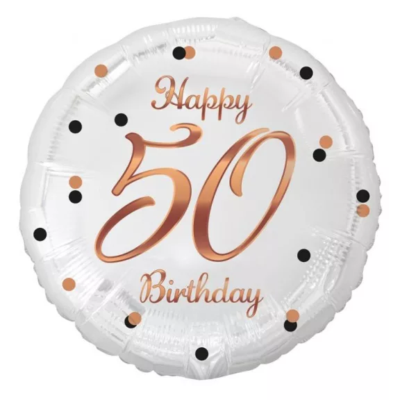 Happy Birthday 50 B&C White fólia lufi 36 cm Happy Birthday 50 B&C White fólia lufi 36 cm