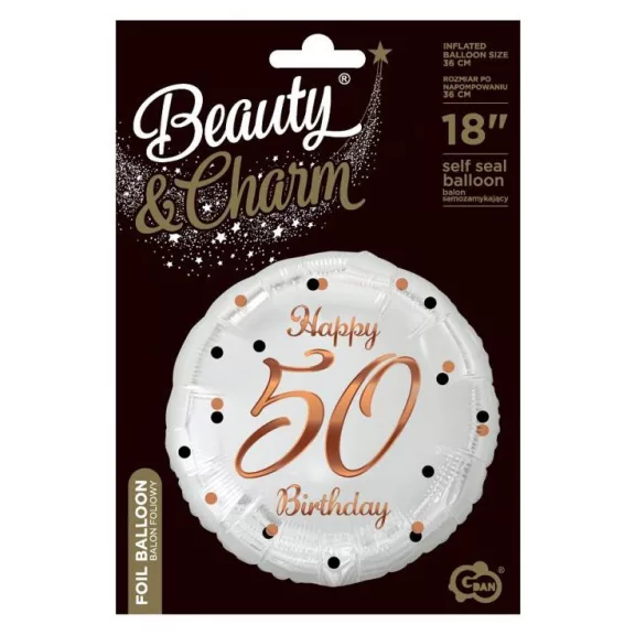 Happy Birthday 50 B&C White fólia lufi 36 cm