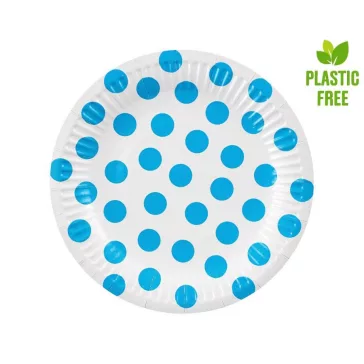 Pöttyös Sky Blue Polka Dot papírtányér 6 db-os 18 cm