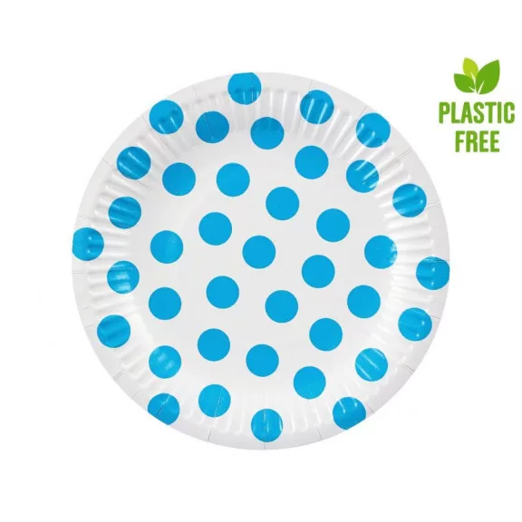 Pöttyös Sky Blue Polka Dot papírtányér 6 db-os 18 cm
