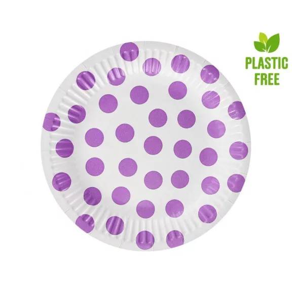 Pöttyös Lavender Polka Dots papírtányér 6 db-os 18 cm