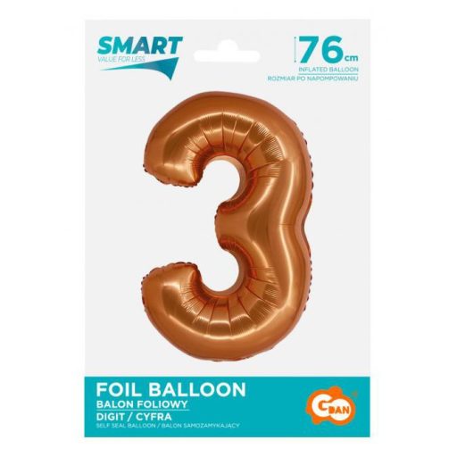 Réz 3-as Copper szám fólia lufi 76 cm