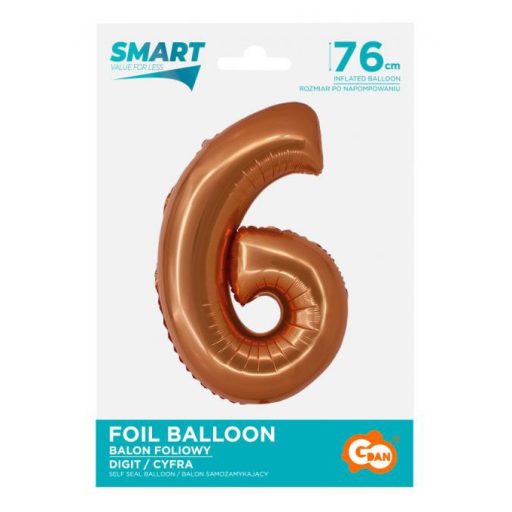 Réz 6-os Copper szám fólia lufi 76 cm