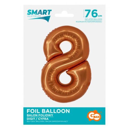 Réz 8-as Copper szám fólia lufi 76 cm