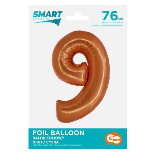Réz 9-es Copper szám fólia lufi 76 cm
