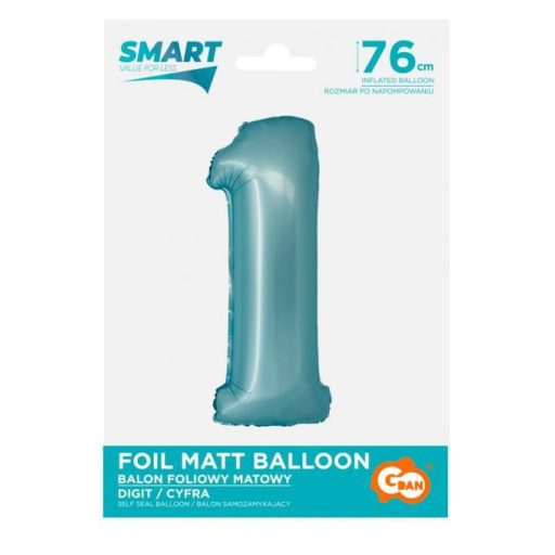 Kék 1-es Light Blue Mat szám fólia lufi 76 cm