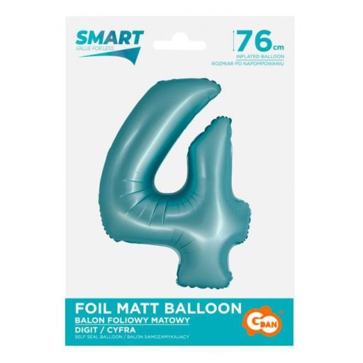 Kék 4-es Light Blue Mat szám fólia lufi 76 cm
