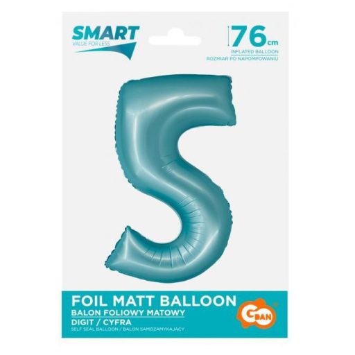 Kék 5-ös Light Blue Mat szám fólia lufi 76 cm