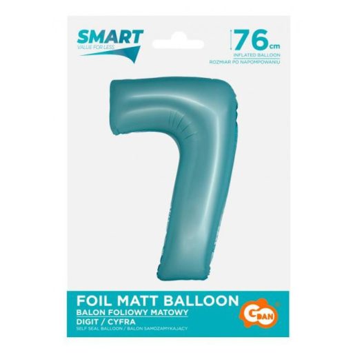 Kék 7-es Light Blue Mat szám fólia lufi 76 cm