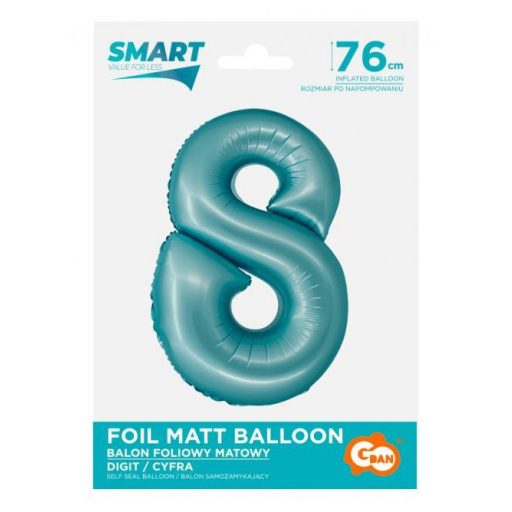 Kék 8-as Light Blue Mat szám fólia lufi 76 cm