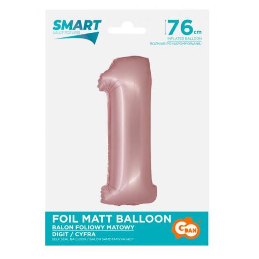 Rózsaszín 1-es Light Pink Mat szám fólia lufi 76 cm