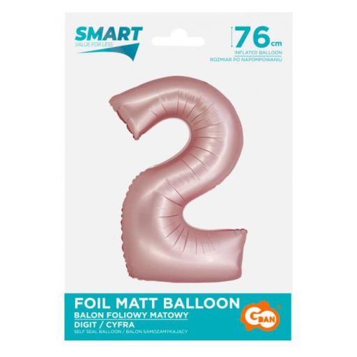 Rózsaszín 2-es Light Pink Mat szám fólia lufi 76 cm